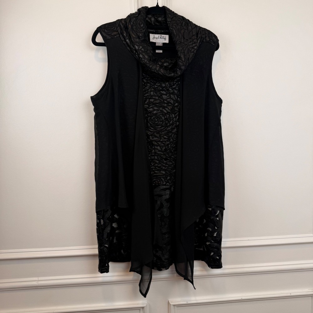 Joseph Ribkoff Black Sleeveless Cowl Neck Tunic Top Layered Texture Size 8
